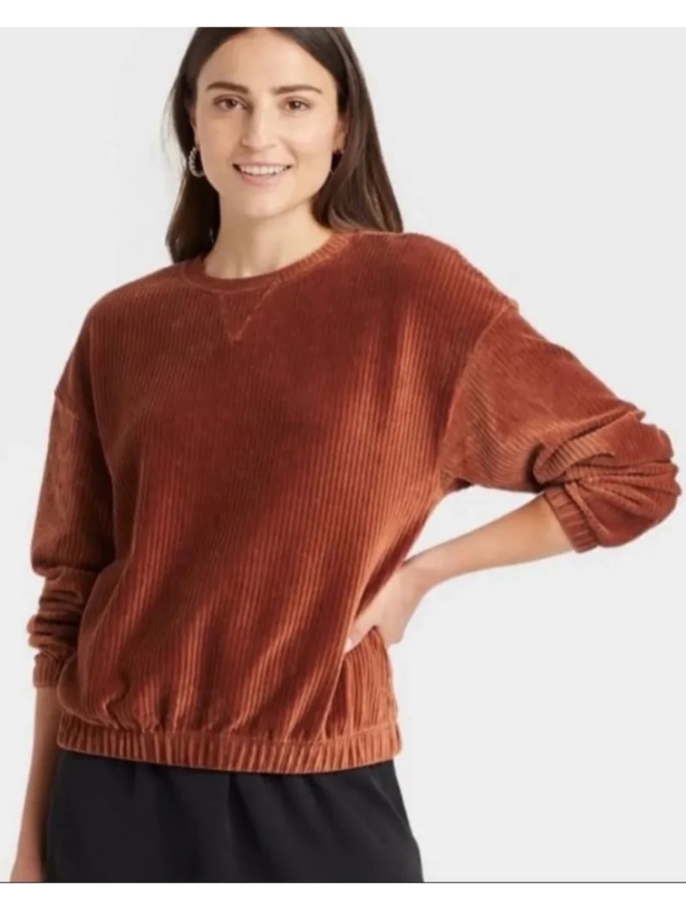 A New Day Rust Corduroy Crewneck Sweater